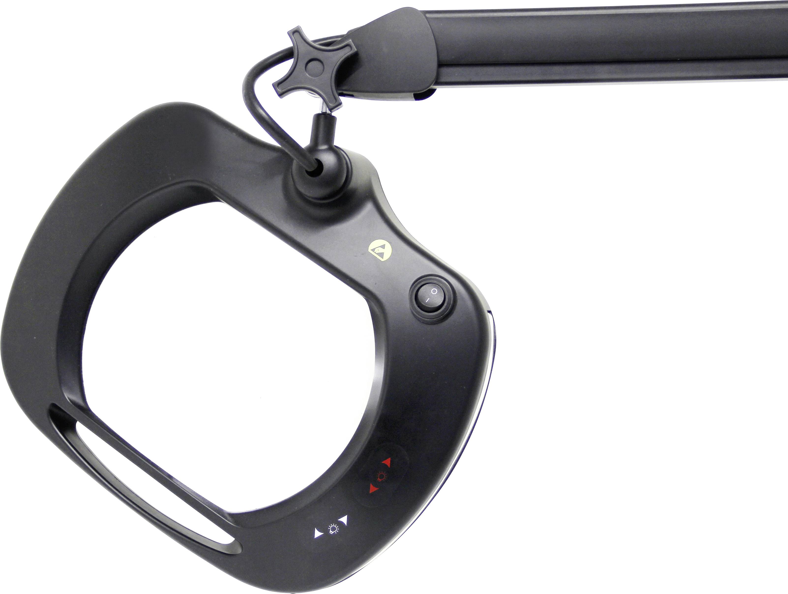 Une poignée noire avec des boutons et des symboles, probablement partie intégrante d'un dispositif technologique ou d'une télécommande.