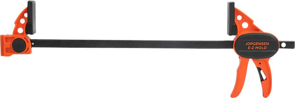 Une pince à une main orange et noire portant l'inscription 'JORGENSEN E-Z HOLD' sur la poignée, utilisée pour maintenir et fixer des matériaux.