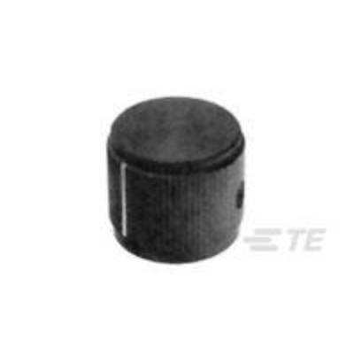 Un bouton rotatif noir, cylindrique avec une surface texturée et une ligne blanche pour marquer la position sur le devant.