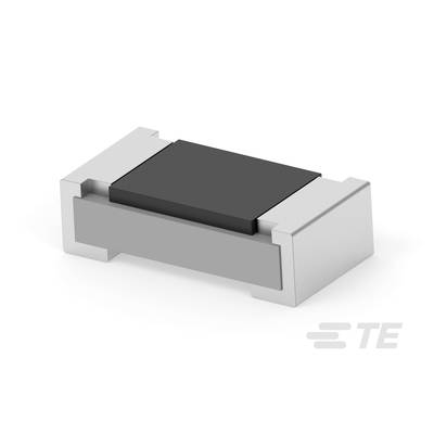 Un composant électronique rectangulaire avec des éléments noirs et argentés, probablement un résisteur ou un condensateur.