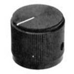 Un bouton rotatif noir avec une ligne de marquage blanche sur le dessus, probablement pour le contrôle d'un appareil électronique.