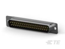 Connecteur noir allongé avec plusieurs broches dorées, utilisé dans les appareils électroniques pour le transfert de données.
