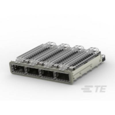 Un appareil électronique doté de quatre ports et de plusieurs couvercles transparents. Il a un aspect technique et moderne.