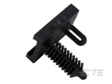 Pièce en plastique noir en forme de T avec une roue dentée finement dentelée et une découpe rectangulaire, probablement un composant destiné à des applications mécaniques.