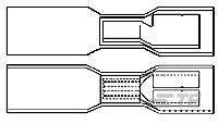 Dessin d'un hexagone avec une découpe rectangulaire. En dessous, une surface rectangulaire avec un remplissage hachuré.