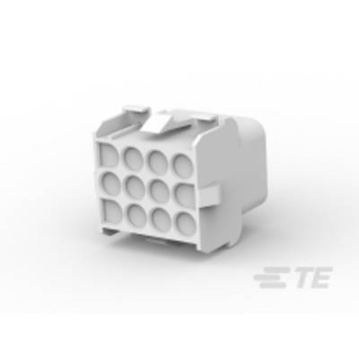 Un connecteur blanc en plastique avec 12 ouvertures rondes disposées en deux rangées, adapté aux connexions électriques dans des applications techniques.