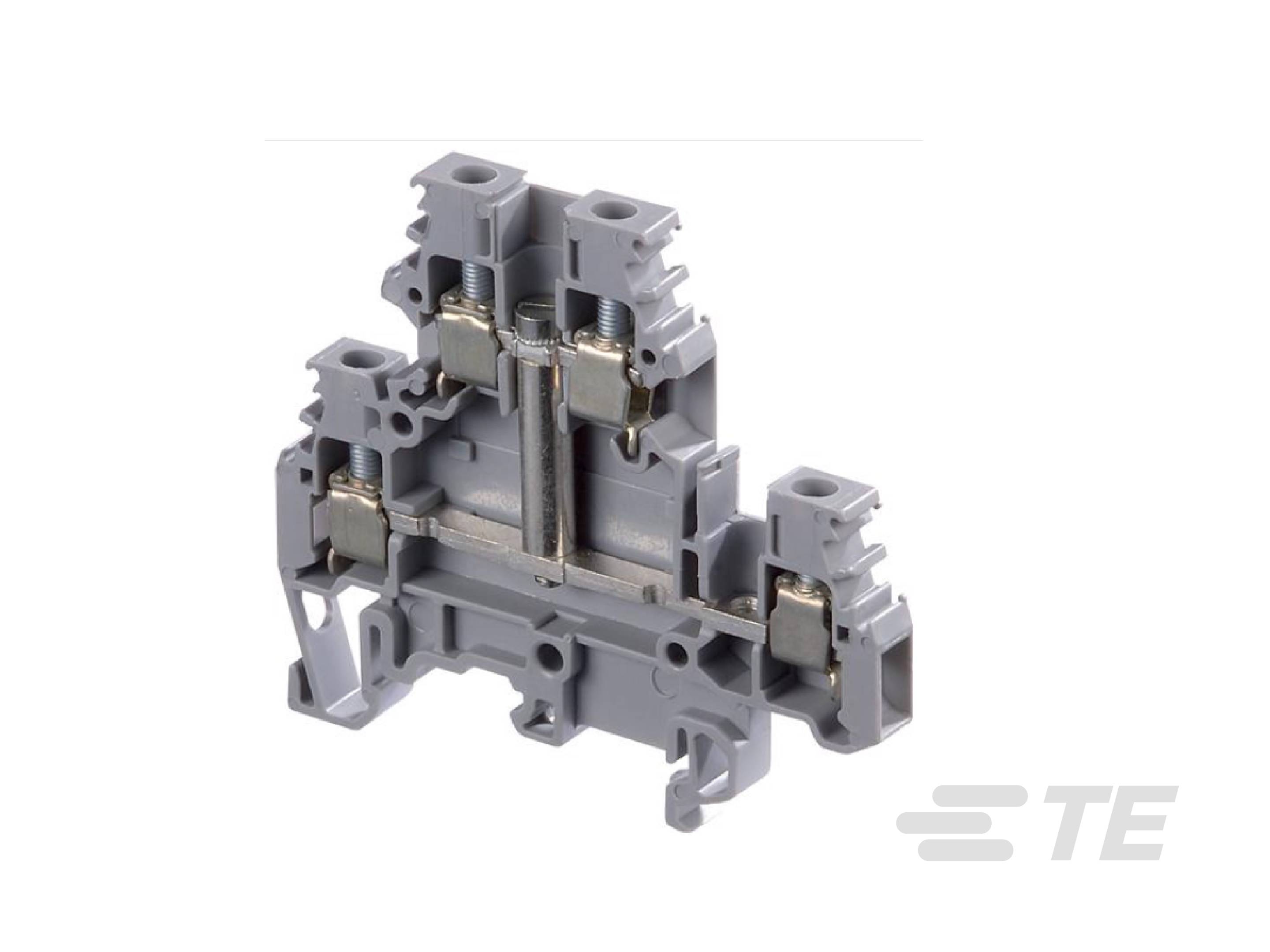 Boîtier de connexion électrique gris en plastique avec connexions métalliques, utilisé pour raccorder de manière sécurisée les câbles dans les installations électriques.