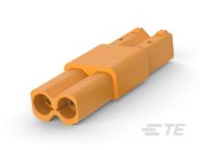 Connecteur orange à deux cavités. Convient pour les connexions électriques. Principalement utilisé pour des applications industrielles.