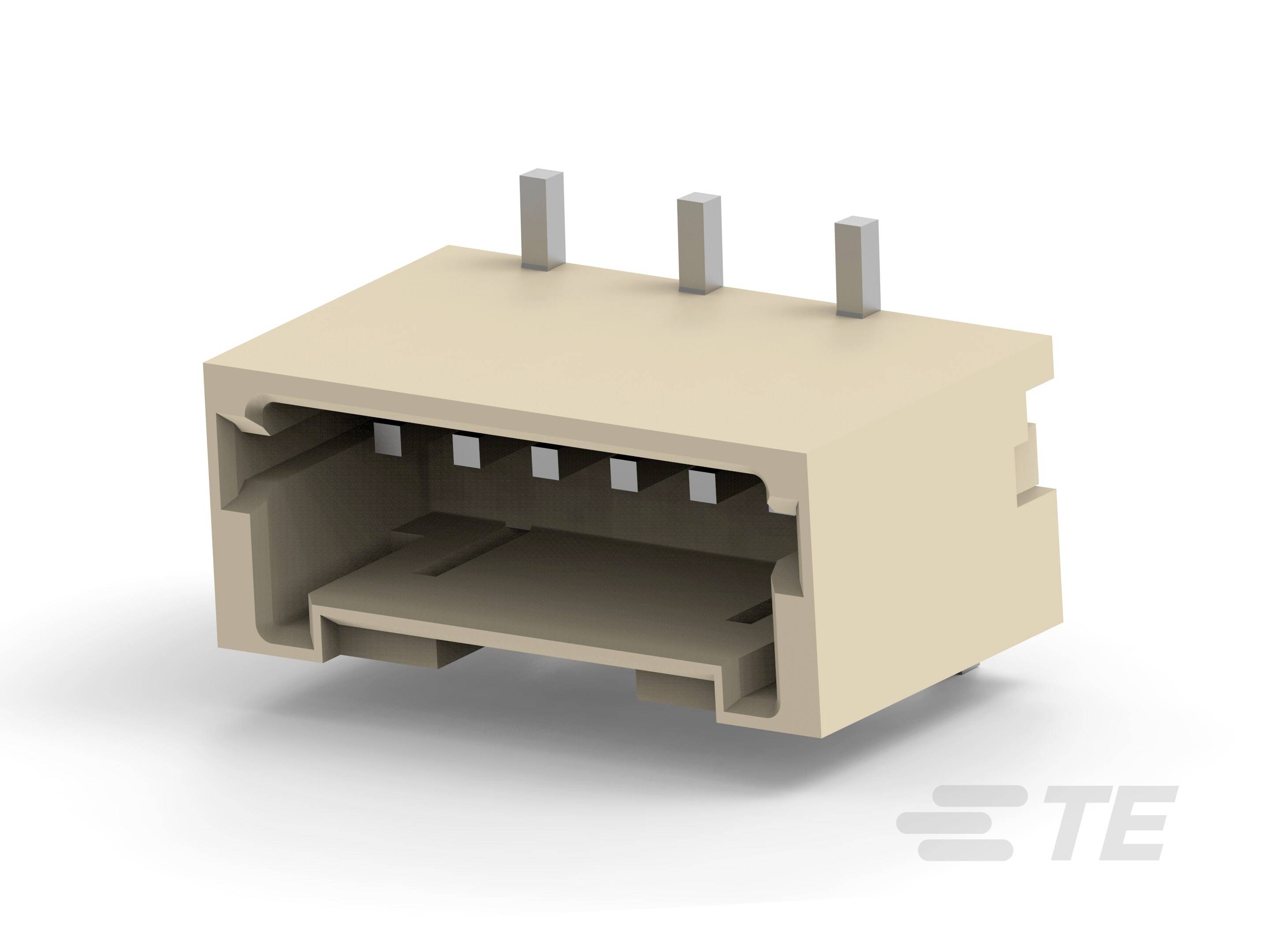 Connecteur à trois broches de forme rectangulaire, de couleur beige. Adapté pour les connexions électriques dans les dispositifs techniques.