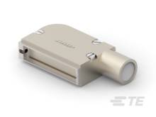 Un adaptateur rectangulaire beige avec une connexion ronde sur le côté. Le nom de la marque est visible.