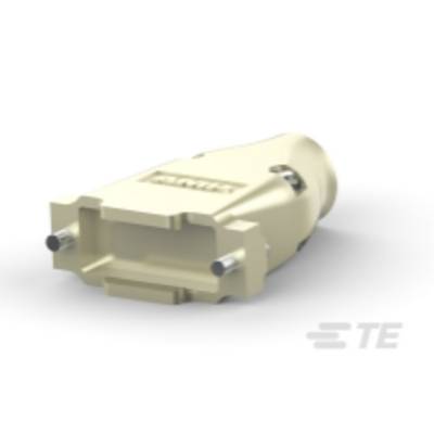 Un adaptateur rectangulaire de couleur crème avec des broches métalliques, probablement destiné à une connexion électronique ou à un câble.