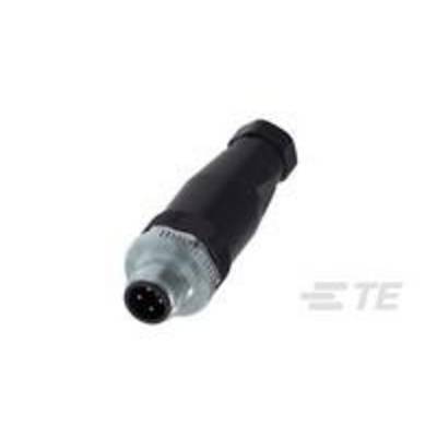 Connecteur cylindrique noir avec raccordement argenté, plusieurs broches visibles, adapté pour les connexions électriques.
