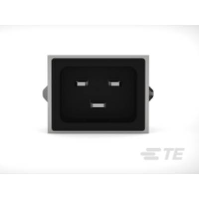 Prise électrique de design rectangulaire, vue de face. Fond blanc.