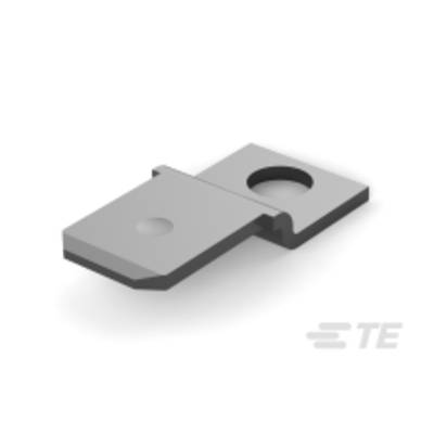 Connexion de câble métallique sur une plaque plate avec un trou et un bord surélevé, souvent utilisée pour la mise à la terre ou le raccordement.