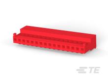 Un connecteur en plastique rouge avec plusieurs points de contact, typiquement utilisé dans des applications électroniques.
