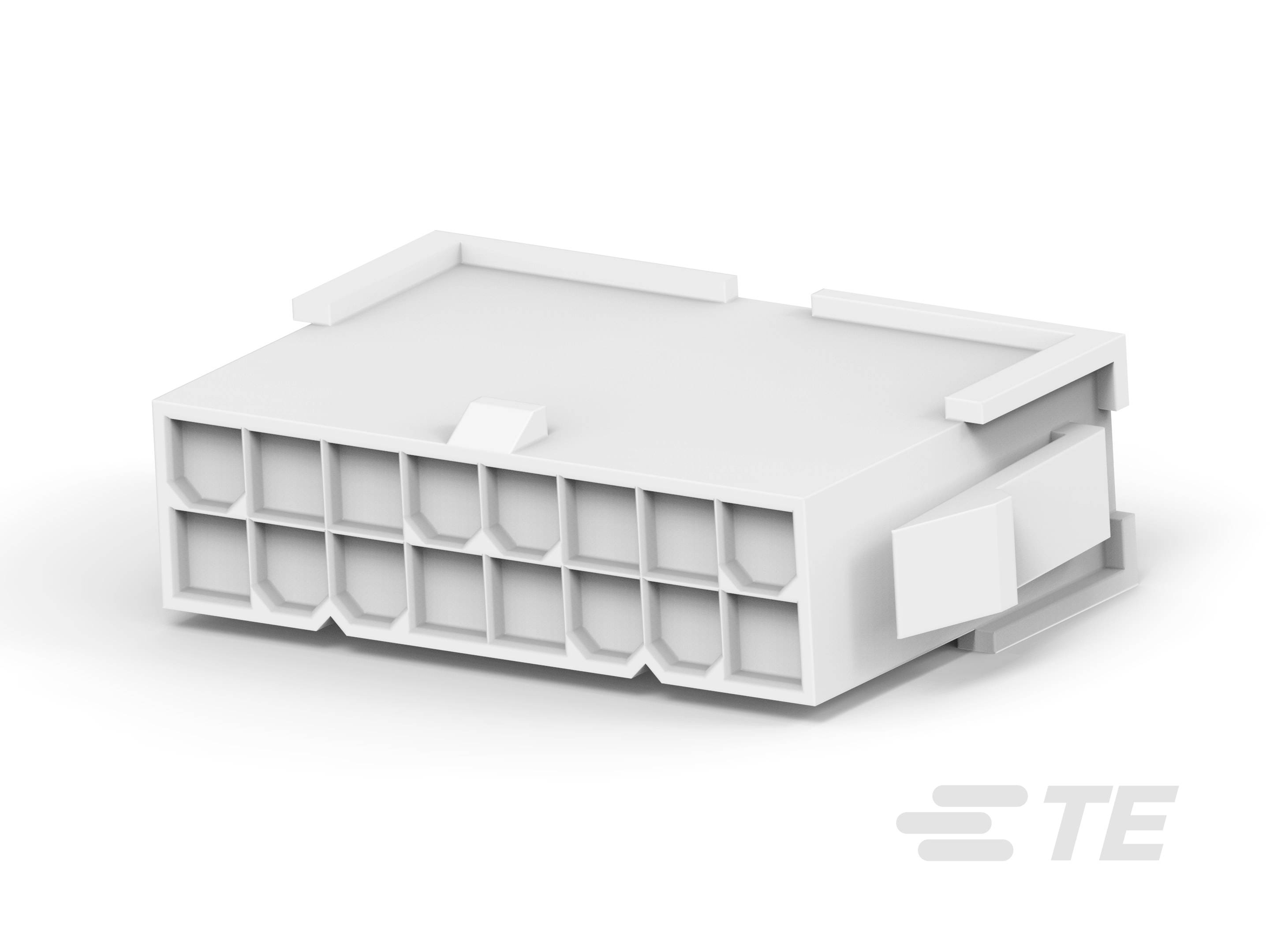 Un connecteur électrique rectangulaire blanc avec plusieurs emplacements carrés, conçu pour des connexions électriques.