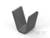 Pièce métallique grise en forme de U sur fond blanc.