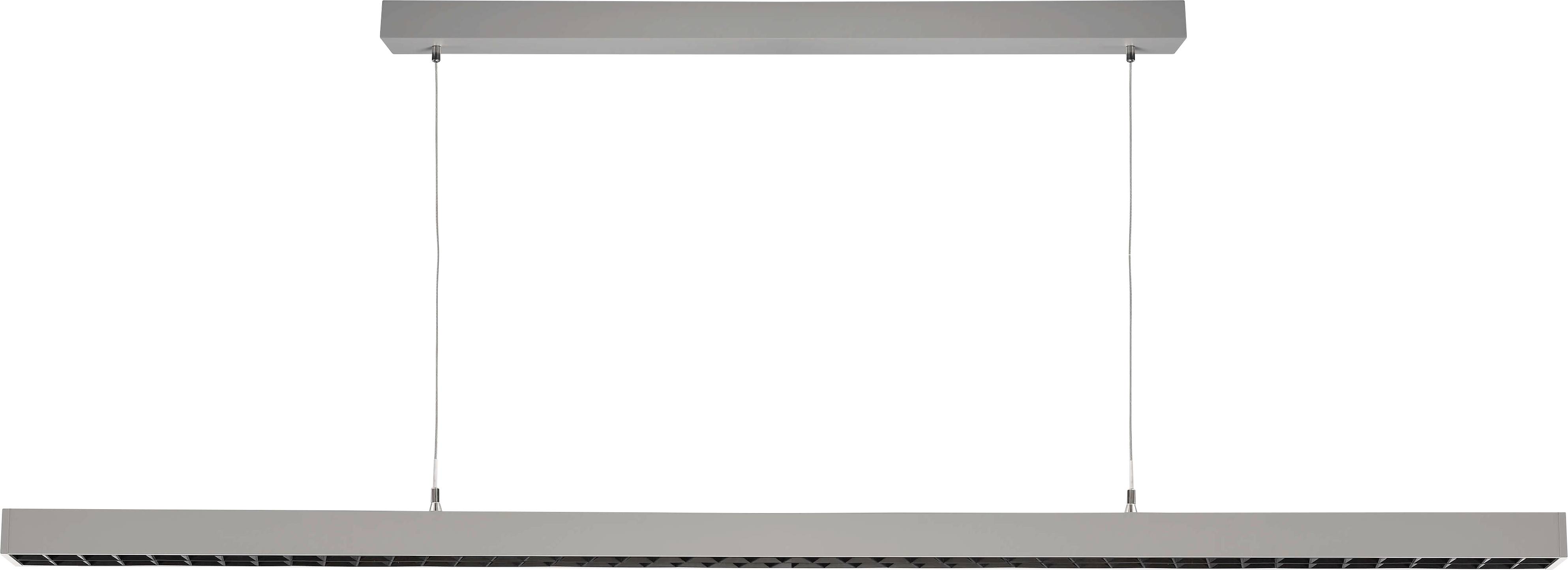 Lampe suspendue au design rectangulaire et moderne, suspendue par deux câbles fins. Idéale pour bureaux ou tables à manger.