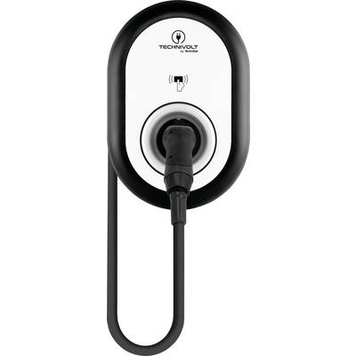 Borne de recharge pour véhicules électriques avec câble noir et le logo 'Technivolt'.