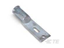 Cuillère en métal à la forme élancée avec un trou à l'extrémité du manche, sur un fond blanc.