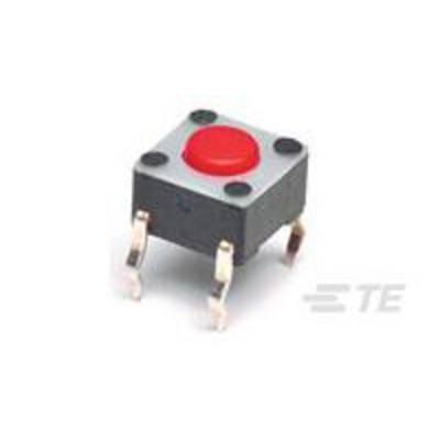 Un bouton poussoir rouge rectangulaire avec quatre broches métalliques, adapté pour les circuits électroniques.