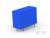 Un bloc rectangulaire stylisé bleu avec deux petites ouvertures en haut, reposant sur de courtes jambes grises.