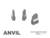 Trois formes d'enclume grises de différentes tailles et angles sur un fond blanc, avec l'inscription 'ANVIL' en bas à gauche.
