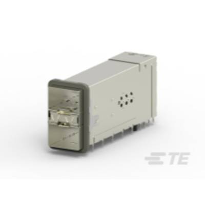 Un dispositif métallique rectangulaire avec des connexions ouvertes pour les branchements électroniques ; gris avec quelques détails clairs.