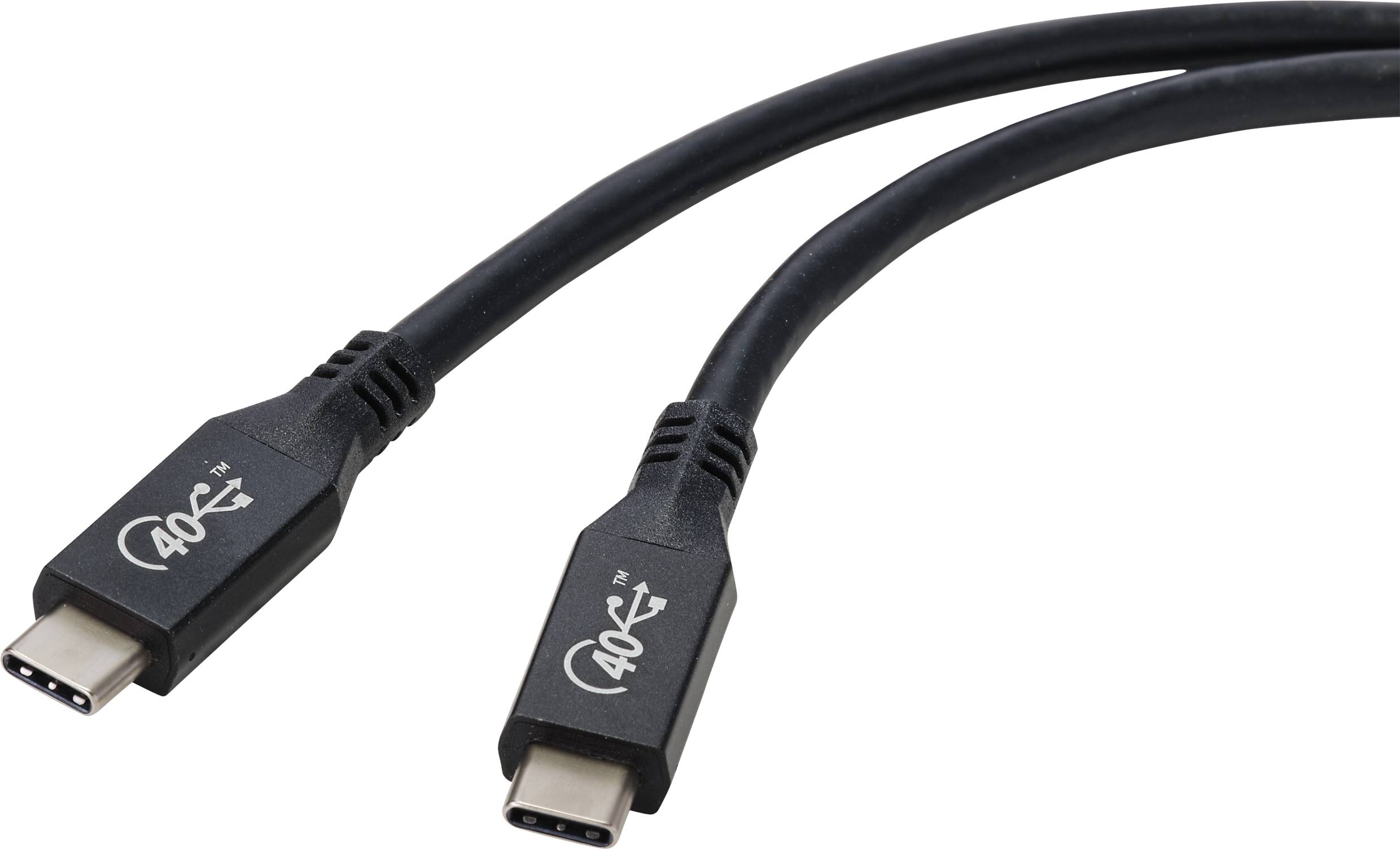 Deux câbles noirs USB-C avec des connecteurs identiques à chaque extrémité, destinés à connecter des appareils pour le transfert de données ou la charge.