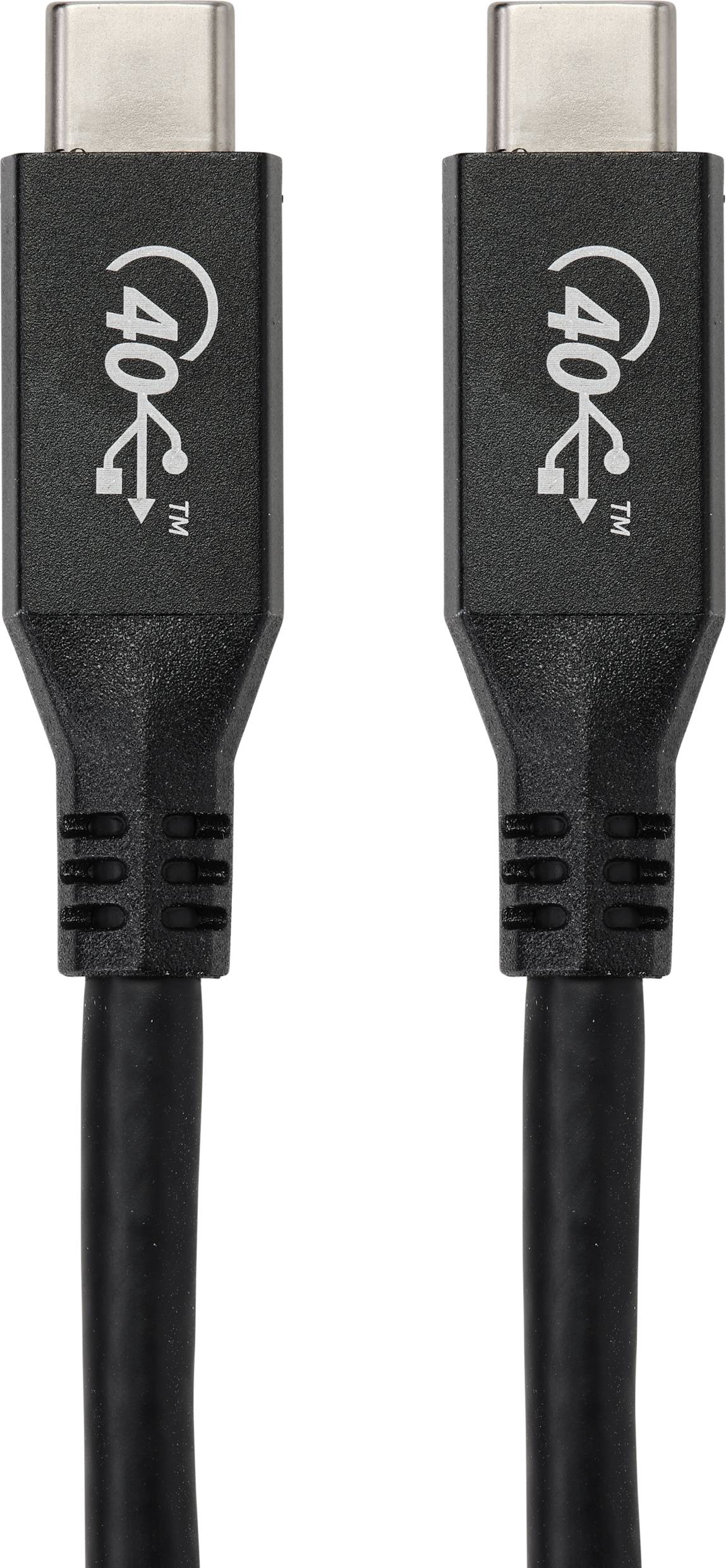 Deux câbles USB-C noirs avec logo Thunderbolt 4, disposés parallèlement côte à côte.