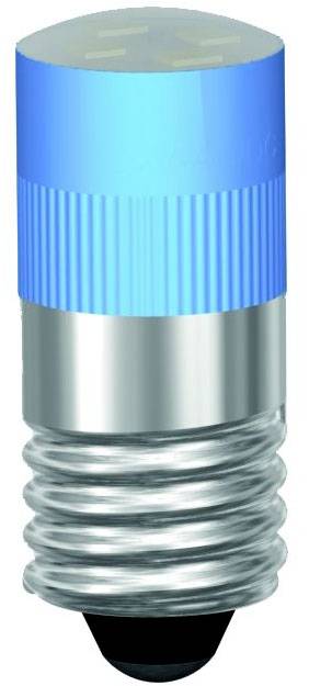Une ampoule LED cylindrique bleu-argent avec culot à vis, adaptée aux supports de lampes standard.