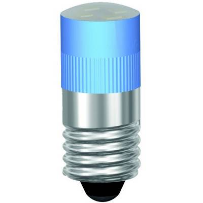 Une ampoule LED cylindrique bleu-argent avec culot à vis, adaptée aux supports de lampes standard.