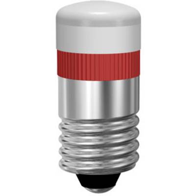 Réplique d'ampoule avec ruban rouge et base argentée, présentant le design d'une douille à vis classique, sans éclairage fonctionnel.