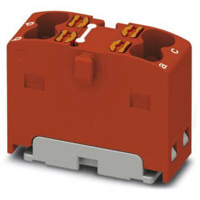 Bloc de bornes rouge en plastique à quatre connexions, adapté aux raccordements électriques dans les applications industrielles.