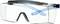 Lunettes de protection avec verre transparent et branches bleues, conçues pour la protection des yeux dans des environnements industriels ou scientifiques.