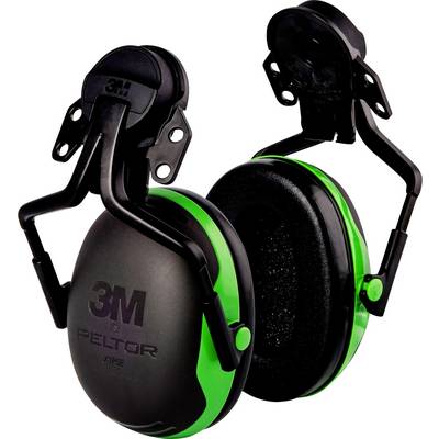 Une paire de protège-oreilles noirs et verts avec le logo '3M PELTOR', adaptés à la protection auditive dans des environnements industriels ou bruyants.