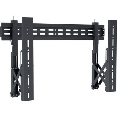 Support mural TV noir avec bras réglables et plusieurs trous de fixation pour un montage et un positionnement flexibles.