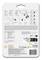 Verso d'un emballage de produit avec des illustrations expliquant le fonctionnement d'un chargeur USB. Instructions et informations de sécurité multilingues.