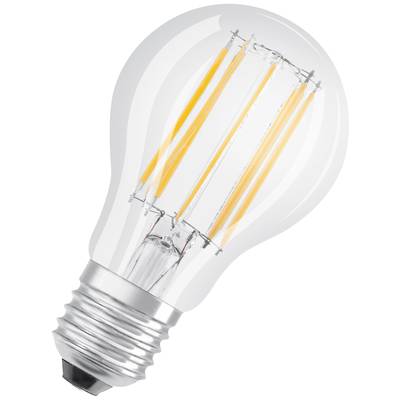 Ampoule à filament apparent, illuminée, sur fond blanc. Symbolise les idées et la créativité.