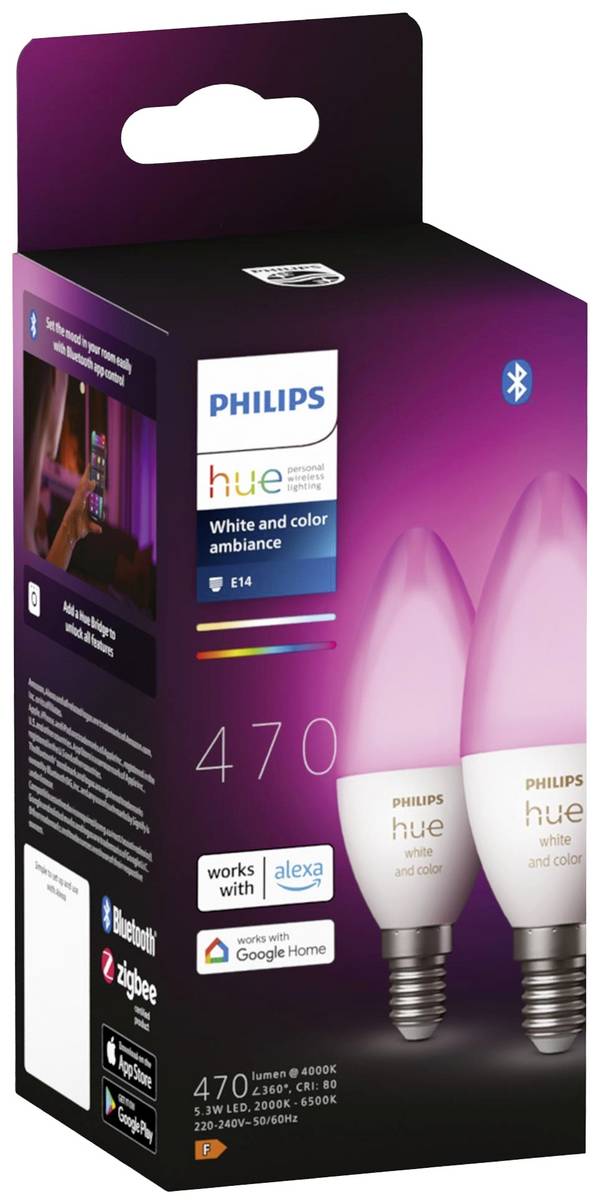 Philips Hue  Ampoule à LED (extension) 871951435671900 CEE: G (A - G) Hue White & Col. Amb. Doppelpack 2x470lm E14 5.3 W de blanc chaud à blanc froid