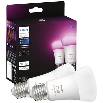 Philips Lighting Hue Ampoule à LED 871951432836500 CEE 2021: F (A - G) Hue White & Col. Amb. E27 Doppelpack 2x570lm 60W 