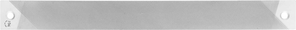 Un rectangle étroit et long avec de petits trous aux extrémités et un symbole dans le coin inférieur gauche.
