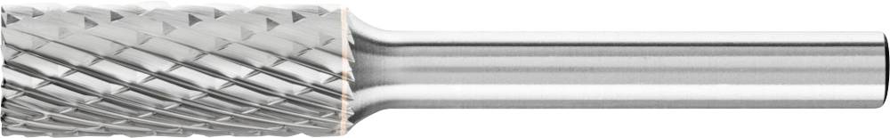 Un embout de fraisage cylindrique en métal argenté avec un motif strié sur la surface, adapté pour l'usinage précis des métaux.