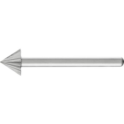Un ébavureur conique en argent avec une pointe conique et un manche cylindrique, utilisé pour ébavurer ou préparer des trous de vis.