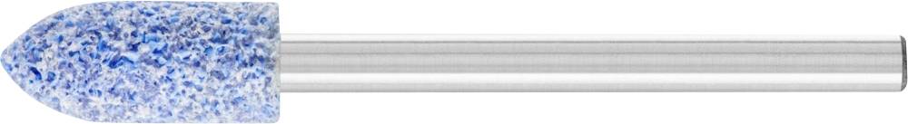 Fraise en céramique à tige cylindrique et pointe de meulage bleue en forme de dôme, utilisée pour limer et façonner des matériaux.