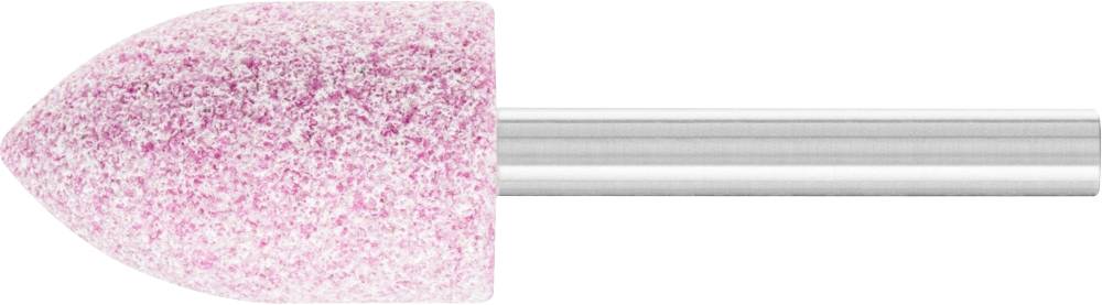 Un disque abrasif rose avec un mandrin métallique cylindrique, utilisé pour la finition de surface fine et le polissage précis en usinage des métaux.