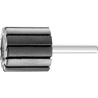 Disque de meulage noir cylindrique avec une longue tige métallique, utilisé pour le meulage mécanique.