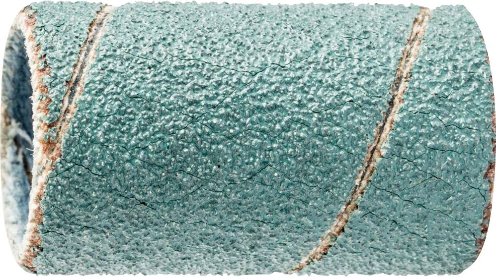 Un embout de meulage cylindrique à surface granuleuse vert-bleu, avec deux lignes spirales orangées.