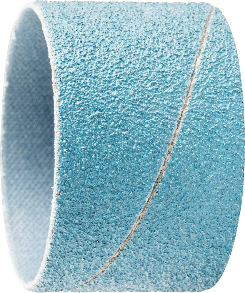 Un ruban de ponçage bleu, de forme cylindrique, avec une surface rugueuse pour les travaux de ponçage sur bois ou métal.