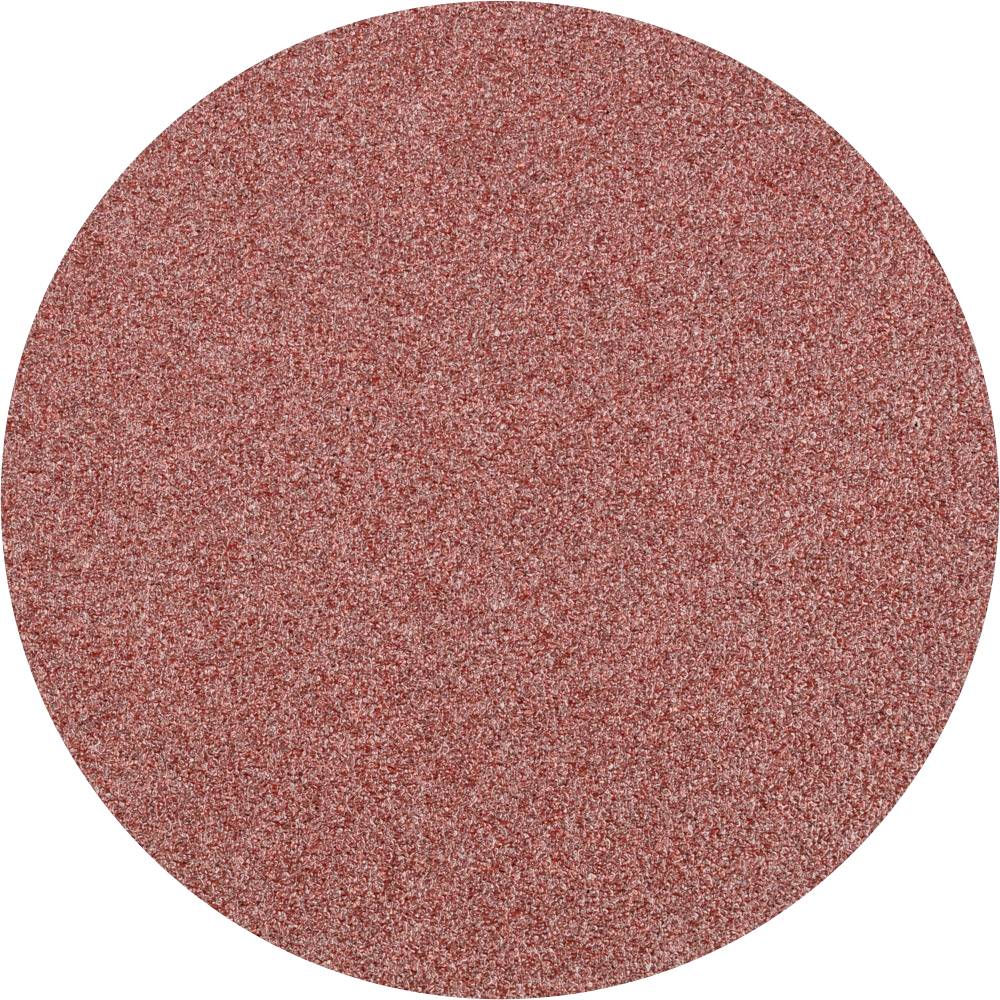 Un disque de papier de verre rouge, à grain fin, réparti uniformément sur toute la surface.